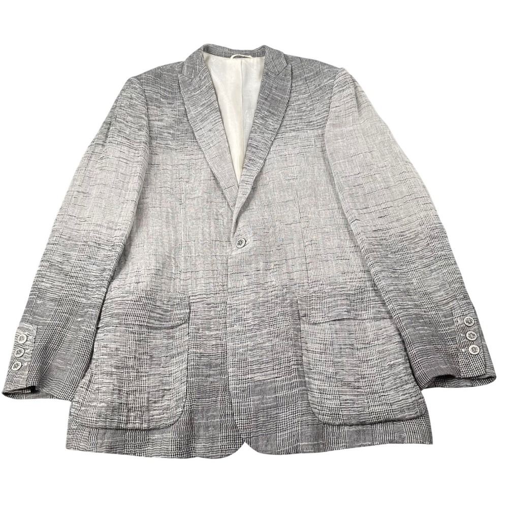 Ross Graison Blazer Jacket Mens 46L Linen Cotton Textured Grey Modern Wedding